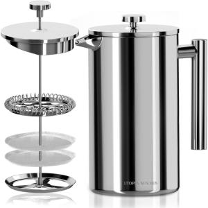 imageUtopia Kitchen Stainless Steel French Press Coffee Maker 32 Oz French Press Tea Maker Camping French Press Coffee Maker Cold Brew Portable Travel Coffee Presses Tea Press Gifts SilverSilver