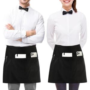 imageUtopia Wear 2 Pack Server Apron with 3 Pockets Waist Apron for Waiter Waitress 12 InchesBlack
