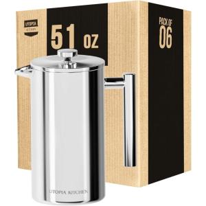 imageUtopia Kitchen French Press Coffee Maker 50Oz Double Wall Insulated Stainless Steel with 4Level Filtration system Includes 2 Extra Filters RustFree Silver  Pack of 6