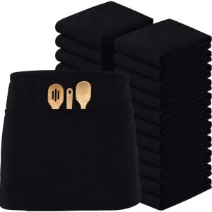imageUtopia Wear 96 Pack Server Apron with 3 Pockets Waist Apron for Waiter Waitress 12 Inches Black