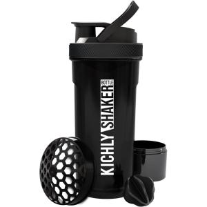 imageKICHLY Shaker Bottle 32 Pack  24 Ounce Plastic Protein Shaker Bottle for Pre ampamp Post workout with Twist ampamp Lock Protein Box Storage Black