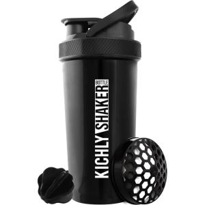 imageKICHLY Shaker Bottle 32 Pack  28 Ounce Plastic Protein Shaker Bottle for Pre ampamp Post workout with Twist ampamp Lock Protein Box Storage Black