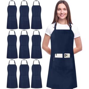 image:imageUtopia Kitchen 10 Pack Bib Apron Adjustable with 2 Pockets Water and Oil Resistant Cooking Kitchen Chef Apron for Women MenNavy
