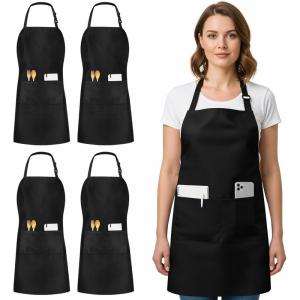 image:imageUtopia Kitchen 4 Pack Bib Apron Adjustable with 2 Pockets Water and Oil Resistant Cooking Kitchen Chef Apron for Women MenBlack