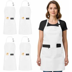 image:imageUtopia Kitchen 4 Pack Bib Apron Adjustable with 2 Pockets Water and Oil Resistant Cooking Kitchen Chef Apron for Women MenWhite