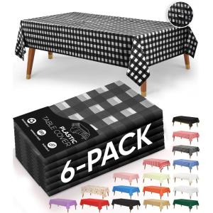 image:imageUtopia Kitchen Plastic Table Cloth Disposable 12 Pack  54x108 Inch Birthday Rectangle Tablecloth Waterproof Stain Resistant Party Table CoverBlack Check