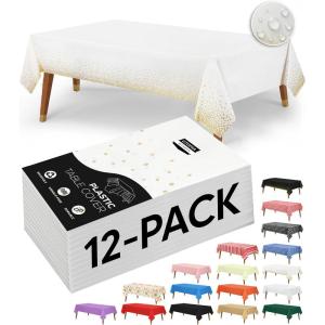 image:imageUtopia Kitchen Plastic Table Cloth Disposable 12 Pack  54x108 Inch Birthday Rectangle Tablecloth Waterproof Stain Resistant Party Table CoverWhite Gold Dots