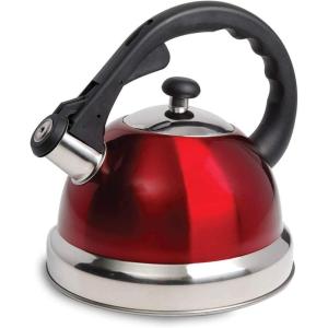 imageMr Coffee Claredale Stainless Steel Whistling Tea Kettle 22QuartMetallic RedMetallic Red