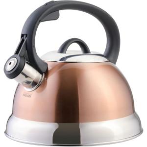 imageMr Coffee Twining 21 Quart Pumpkin Shaped Stainless Steel Whistling Tea Kettle Metallic RedCopper