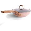 imageAllInOne NonStick Fry Pan Meets Wok with Lid 11Inch Blue ampamp SilverBlush  Rose Gold
