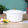 imageCrockPot Artisan Oval Enameled Cast Iron Dutch Oven 7Quart Scarlet RedMatte Linen White w Gold Knob