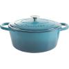 imageCrockPot Artisan Oval Enameled Cast Iron Dutch Oven 7Quart Scarlet RedTeal Ombre