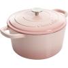 imageCrockPot Artisan Round Enameled Cast Iron Dutch Oven 7Quart Pistachio GreenBlush Pink