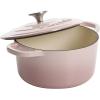 imageCrockPot Artisan Round Enameled Cast Iron Dutch Oven 7Quart Pistachio GreenBlush Pink