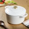 imageCrockPot Artisan Round Enameled Cast Iron Dutch Oven 7Quart Pistachio GreenMatte Linen White w Gold Knob