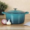 imageCrockPot Artisan Round Enameled Cast Iron Dutch Oven 7Quart Pistachio GreenTeal Ombre