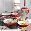 imageKenmore Nonstick Ceramic Coated Forged Aluminum Induction Cookware 2PC  Fry Pan Set Metallic BlueMetallic Red