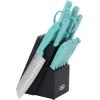 imageOster Lindbergh 14 Piece Stainless Steel Cutlery Set Black Block Teal HandlesTealBlackEvansville TurquoiseBlack