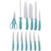 imageOster Lindbergh 14 Piece Stainless Steel Cutlery Set Black Block Teal HandlesTealBlackEvansville TurquoiseWood