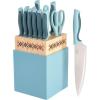 imageSpice by Tia Mowry Savory Saffron 14 Piece Cutlery Knife Block Set  GrayAqua Blue