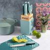 imageSpice by Tia Mowry Savory Saffron 14 Piece Cutlery Knife Block Set  GrayAqua Blue