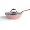 imageAllInOne NonStick Fry Pan Meets Wok with Lid 11Inch Blue ampamp SilverBlush  Rose Gold