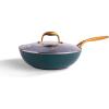 imageAllInOne NonStick Fry Pan Meets Wok with Lid 11Inch Blue ampamp SilverGreen  Gold
