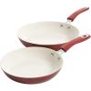 imageKenmore Nonstick Ceramic Coated Forged Aluminum Induction Cookware 2PC  Fry Pan Set Metallic BlueMetallic Red