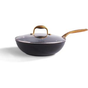 imageAllInOne NonStick Fry Pan Meets Wok with Lid 11Inch Blue ampamp SilverBlack  Gold