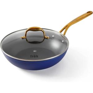 imageAllInOne NonStick Fry Pan Meets Wok with Lid 11Inch Blue ampamp SilverBlue  Gold