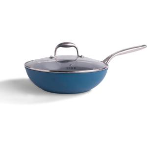 imageAllInOne NonStick Fry Pan Meets Wok with Lid 11Inch Blue ampamp SilverBlue  Silver
