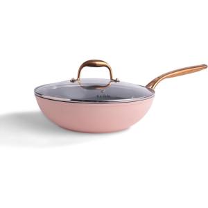 imageAllInOne NonStick Fry Pan Meets Wok with Lid 11Inch Blue ampamp SilverBlush  Rose Gold