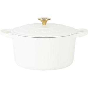 imageCrockPot Artisan Oval Enameled Cast Iron Dutch Oven 7Quart Scarlet RedMatte Linen White w Gold Knob