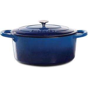 imageCrockPot Artisan Oval Enameled Cast Iron Dutch Oven 7Quart Scarlet RedSapphire Blue