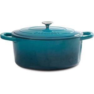 imageCrockPot Artisan Oval Enameled Cast Iron Dutch Oven 7Quart Scarlet RedTeal Ombre