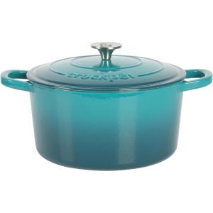 imageCrockPot Artisan Oval Enameled Cast Iron Dutch Oven 7Quart Scarlet RedTeal Ombre Round
