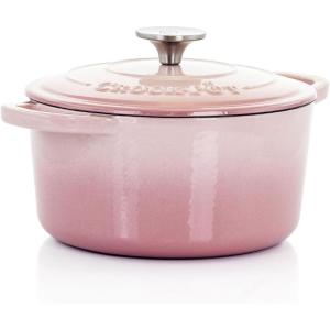 imageCrockPot Artisan Round Enameled Cast Iron Dutch Oven 7Quart Pistachio GreenBlush Pink