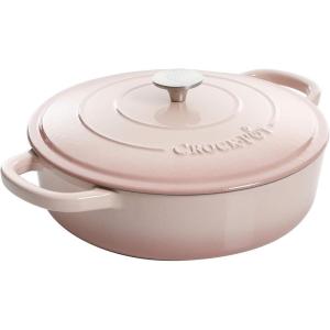 imageCrockPot Crock Pot Artisan Enameled Cast Iron Braiser WLid 5 Quart Scarlet RedBlush Pink