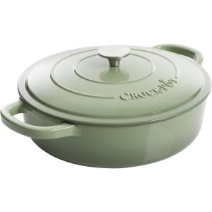 imageCrockPot Crock Pot Artisan Enameled Cast Iron Braiser WLid 5 Quart Scarlet RedPistachio