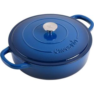 imageCrockPot Crock Pot Artisan Enameled Cast Iron Braiser WLid 5 Quart Scarlet RedSapphire Blue
