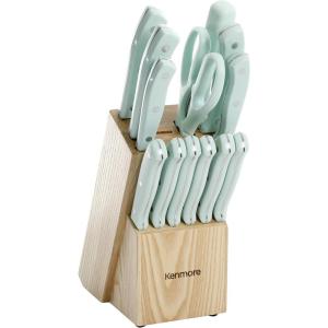 imageKenmore Kane Stainless Steel Forged Triple Riveted Cutlery Knife Block Set 14Piece Glacier BlueGlacier Blue