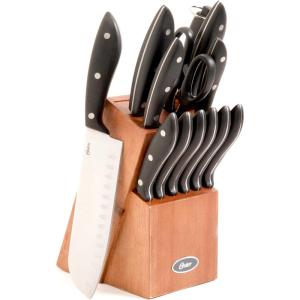 imageOster Huxford 14 Piece Stainless Steel Cutlery Mahogany Wood Block Set Black