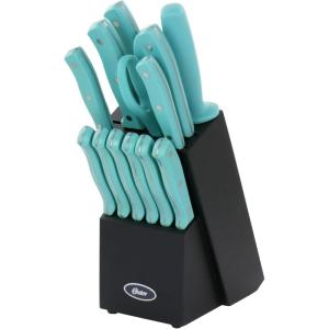 imageOster Lindbergh 14 Piece Stainless Steel Cutlery Set Black Block Teal HandlesTealBlackEvansville TurquoiseBlack