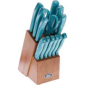 imageOster Lindbergh 14 Piece Stainless Steel Cutlery Set Black Block Teal HandlesTealBlackEvansville TurquoiseWood