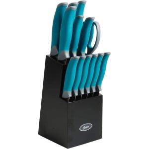 imageOster Lindbergh 14 Piece Stainless Steel Cutlery Set Black Block Teal HandlesTealBlackLindbergh TealGrey