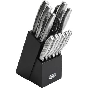 imageOster Wellisford HighCarbon Stainless Steel Cutlery Set 14Piece BlackSilverBrushed Satin