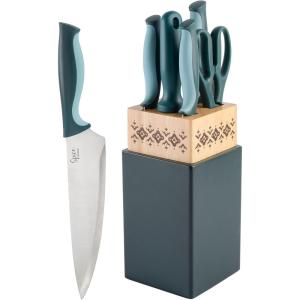 imageSpice by Tia Mowry Savory Saffron 14 Piece Cutlery Knife Block Set  GrayTeal