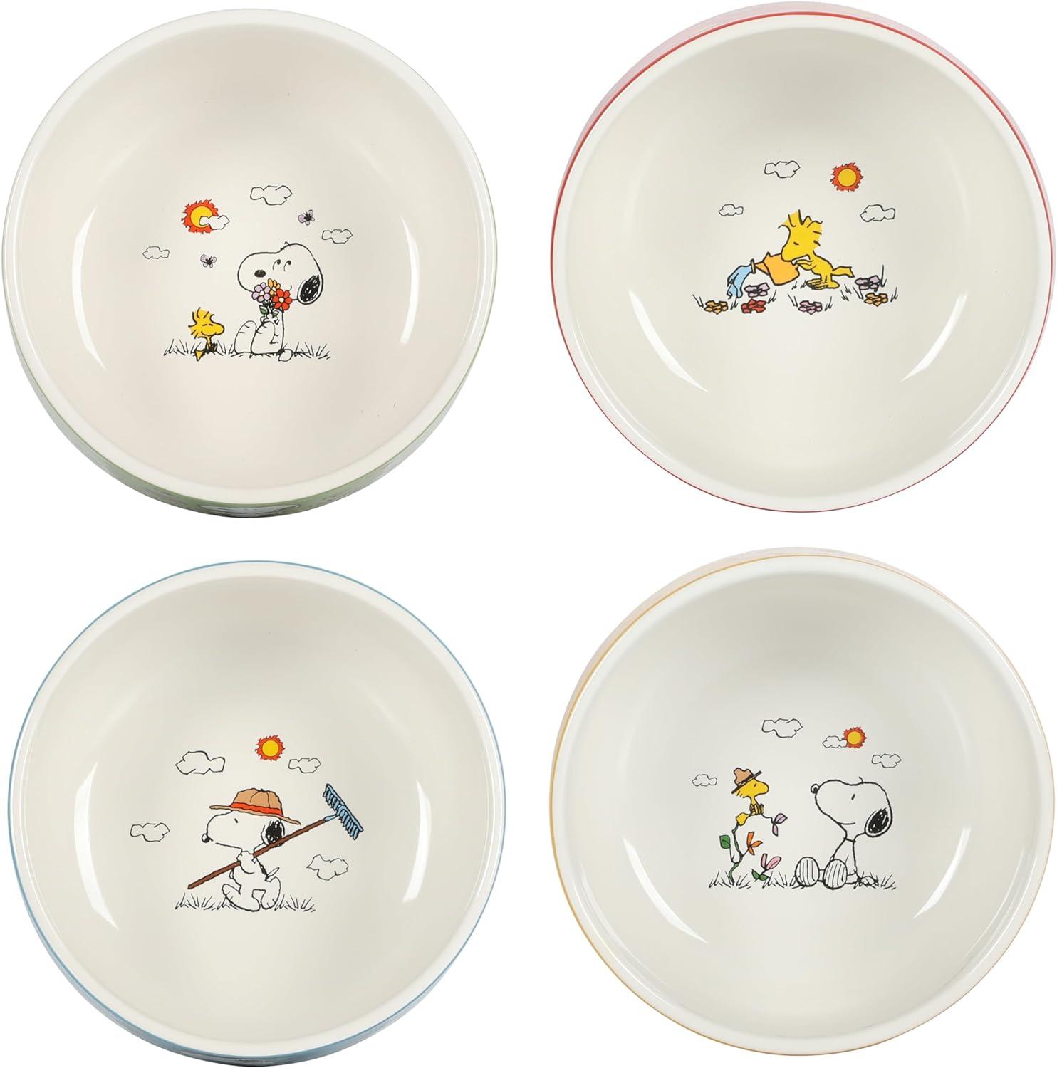 imagePeanuts Freckled Joy 23oz Stoneware Soup Bowls wClear Lid 4Pack Assorted ColorsAssorted Colors
