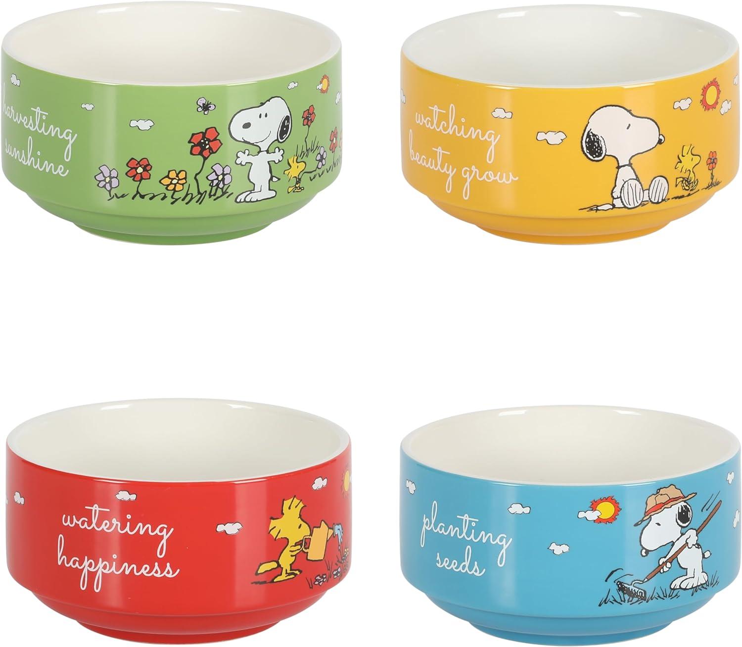 imagePeanuts Freckled Joy 23oz Stoneware Soup Bowls wClear Lid 4Pack Assorted ColorsAssorted Colors
