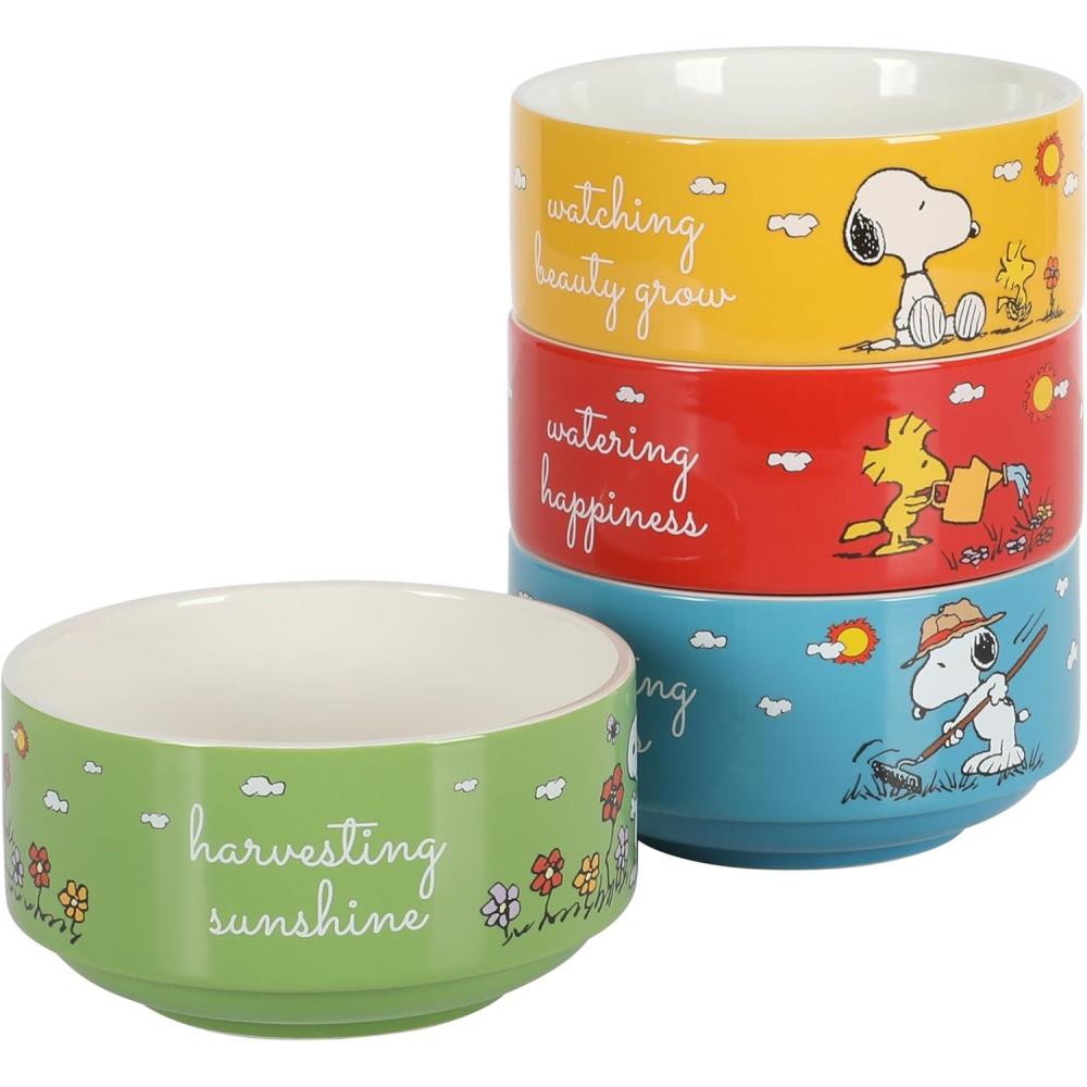 imagePeanuts Freckled Joy 23oz Stoneware Soup Bowls wClear Lid 4Pack Assorted ColorsAssorted Colors